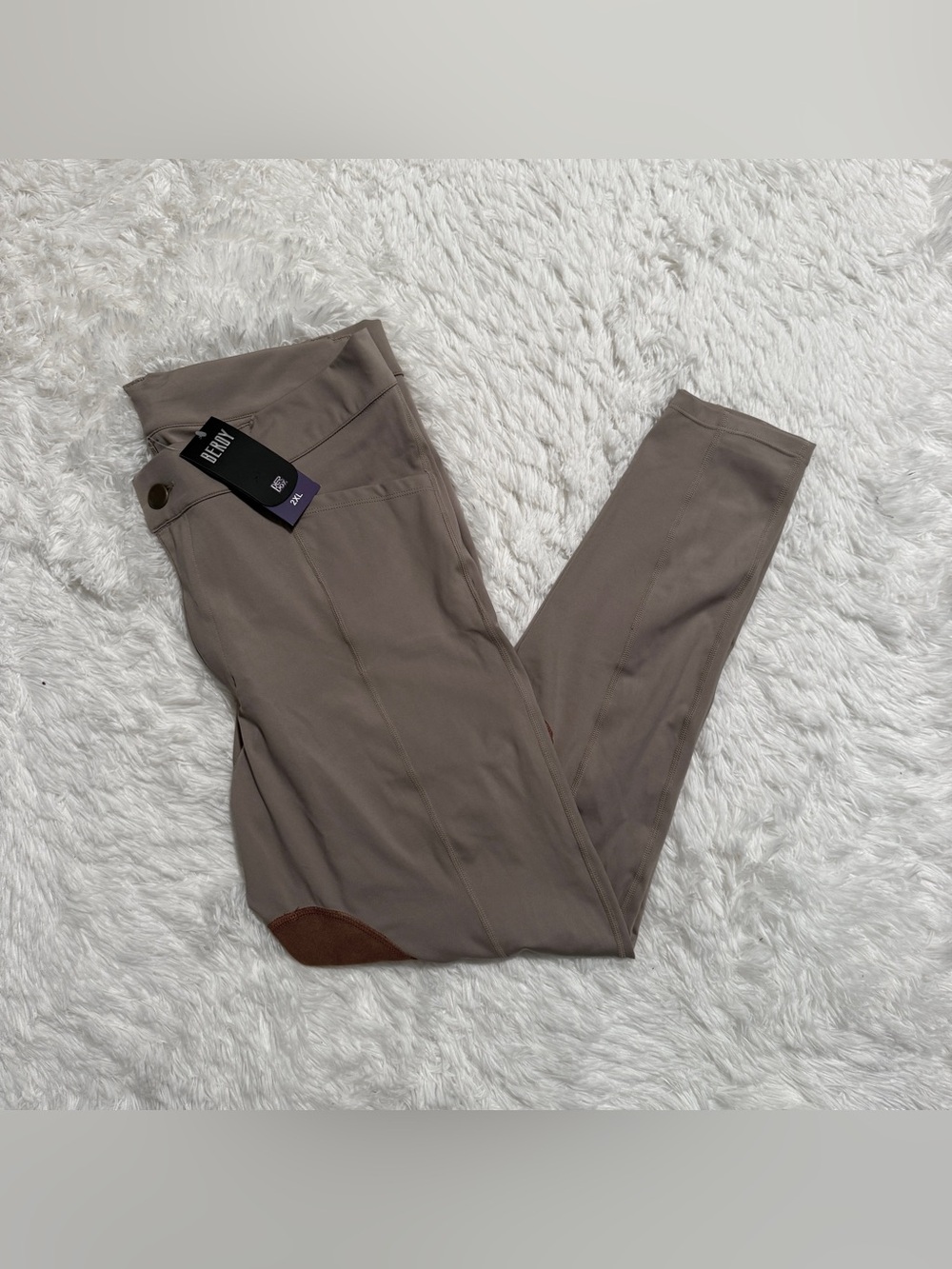 New Women’s Size 2XL Tan Beroy Knee Patch Horseback Riding Tights